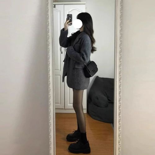 New autumn and winter women's clothing small gray woolen suit thick coat high-end Korean woolen coat