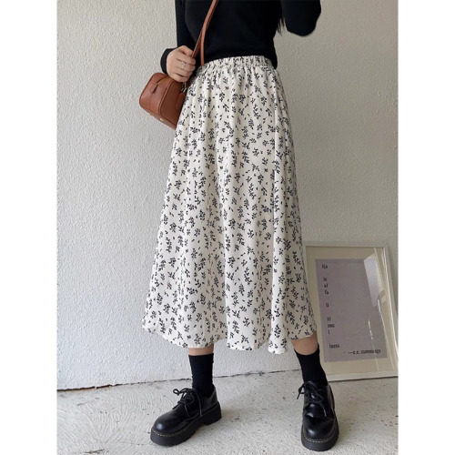 Korean Gentle Style New A-line Skirt Slimming Versatile Floral Skirt for Women