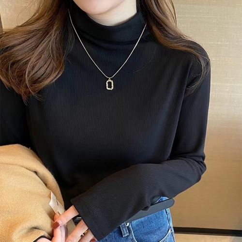 Half turtleneck plus velvet bottoming shirt for women, spring and autumn new style, white thickened autumn and winter mid-collar top