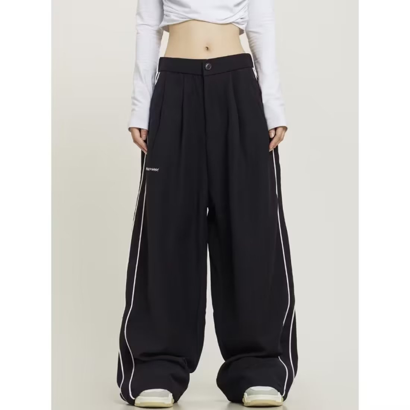 Early autumn new American style trousers for women, national trend, loose and high-end trousers, casual and versatile, drapey striped wide-leg trousers