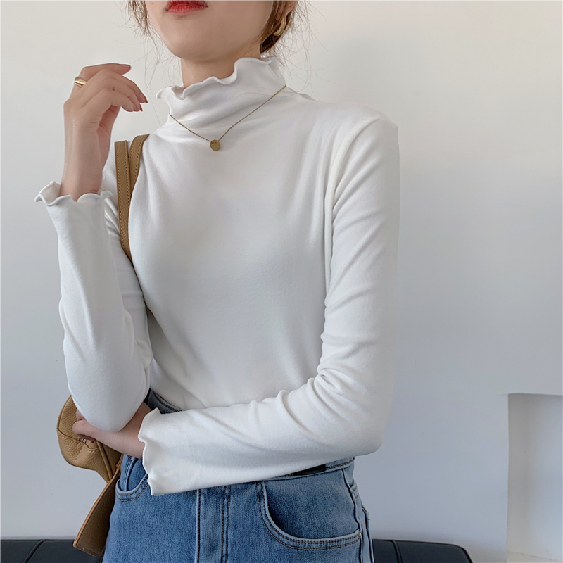 Autumn and winter half turtleneck double-sided German velvet thickened warm base layer with fungus edges