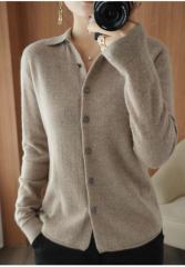 New autumn and winter shirt collar cashmere cardigan slimming outer wool sweater jacket long-sleeved knitted top