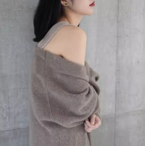 European style autumn and winter new cashmere coat women's medium-length loose sweater coat knitted cardigan thick outer wear