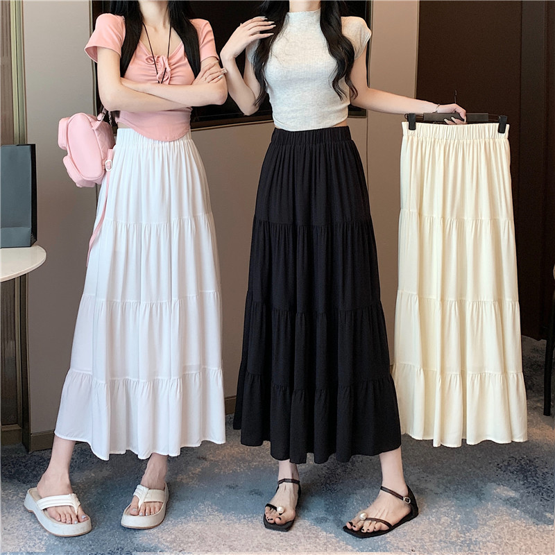 Skirt Women's Korean Style A-Line Skirt High Waist Slimming Spliced ​​Cake Skirt Versatile Mid-Length Skirt