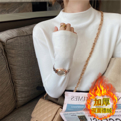 Official photo Double-sided thickened German velvet half-high collar slimming bottoming shirt for women autumn and winter new style