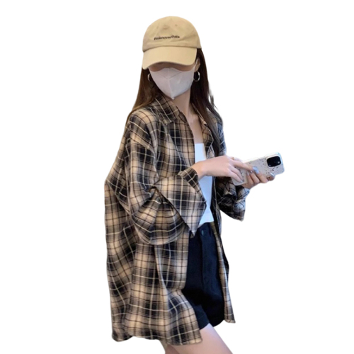 Plaid shirt jacket women's spring and autumn design niche long-sleeved top sun protection shirt