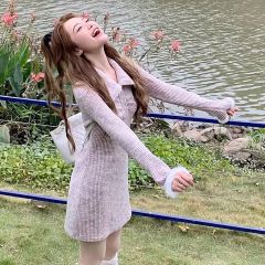 polo collar knitted dress women's new bottoming sweater dress high-end with coat and long skirt