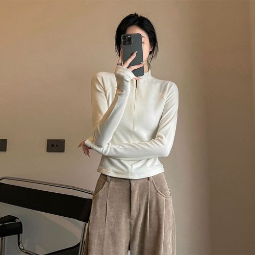 New autumn and winter half-high collar inner bottoming shirt for small people German velvet long-sleeved T-shirt women's slim short top