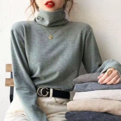 Turtleneck bottoming shirt for women in autumn and winter new style foreign style plus velvet thickened long-sleeved T-shirt pile collar inner top
