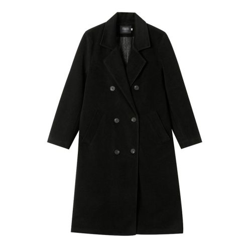 Black woolen coat for women, Hepburn style woolen coat, high-end, small, long, autumn and winter new hot style