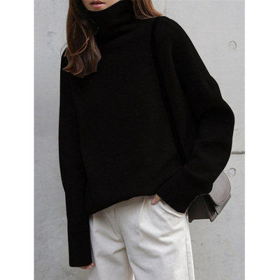 Heavyweight European and American turtleneck pure cashmere sweater for women thickened sweater loose pullover lazy style knitted large size bottoming shirt