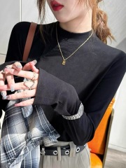 New black bottoming shirt for women, autumn and winter style inner wear, autumn modal half-high collar, small stand-up collar top