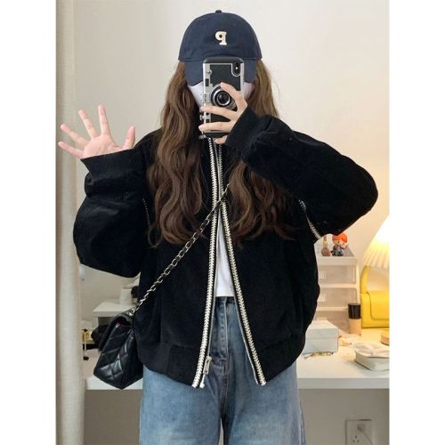 Early autumn new black baseball uniform for women, loose niche small man jacket, coat top, retro design