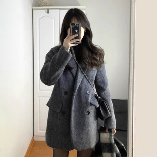 New autumn and winter women's clothing small gray woolen suit thick coat high-end Korean woolen coat