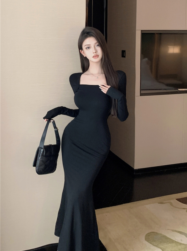Retro sexy mermaid princess hip-hugging fishtail skirt autumn temperament slim waist slimming dress for women