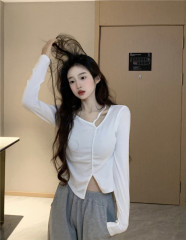 Irregular long-sleeved T-shirt for women autumn new short design niche bottoming shirt top