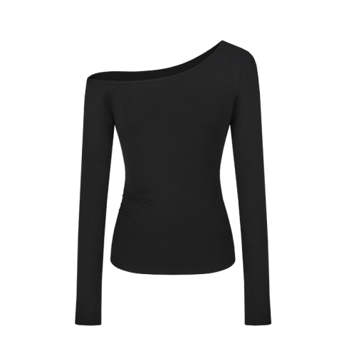 Oblique shoulder hot girl long-sleeved T-shirt ins asymmetrical slimming off-shoulder top