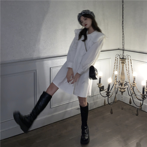 Playful big lapel doll shirt dress