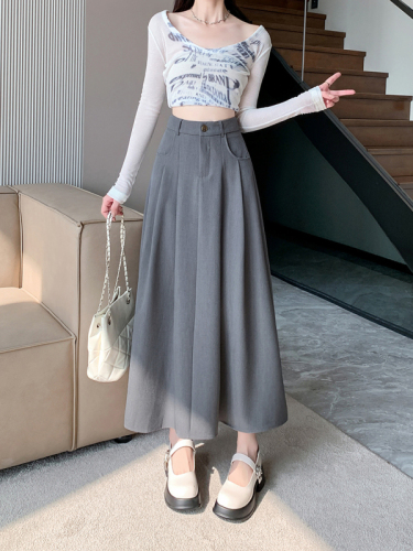 2024 High Waist A-Line Long Skirt Black Suit Skirt Women's Spring New Slimming Large Swing Umbrella Skirt