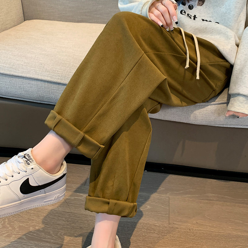 Korean style Japanese solid color simple style pinch pleated loose large size harem fat mm versatile high waist drawstring casual pants