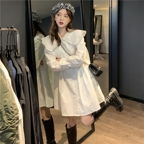 Playful big lapel doll shirt dress