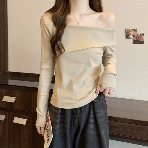 ~Large size women's one-shoulder two-wear long-sleeved T-shirt, high-end, chic, slim and versatile top