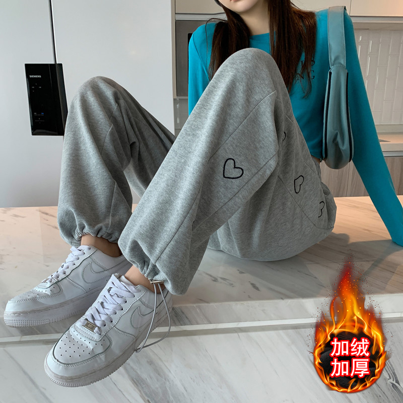 Autumn and winter Korean style velvet thickened sports pants trendy pants ins Hong Kong style wide-leg casual trousers versatile sweatpants