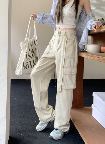 Autumn New American Work Style Jeans Women's High Waist Loose Straight Floor-Mopping Wide Leg Pants