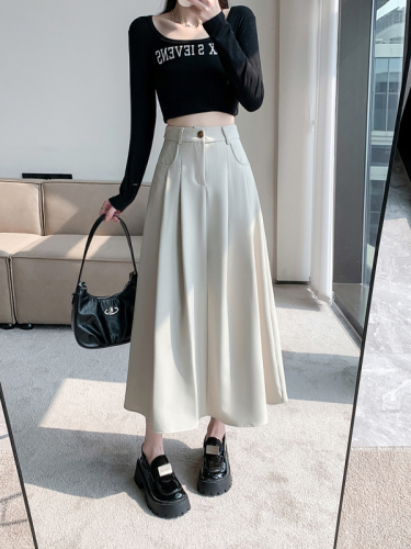 2024 High Waist A-Line Long Skirt Black Suit Skirt Women's Spring New Slimming Large Swing Umbrella Skirt