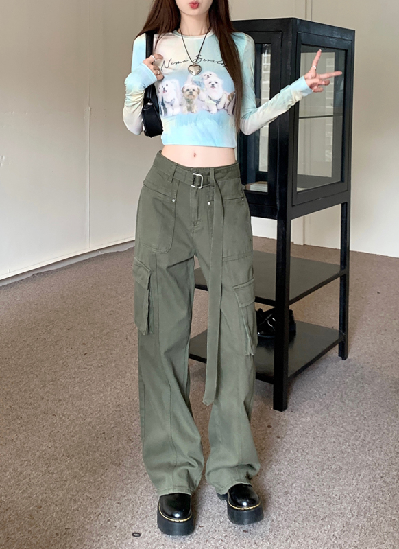Autumn New American Work Style Jeans Women's High Waist Loose Straight Floor-Mopping Wide Leg Pants