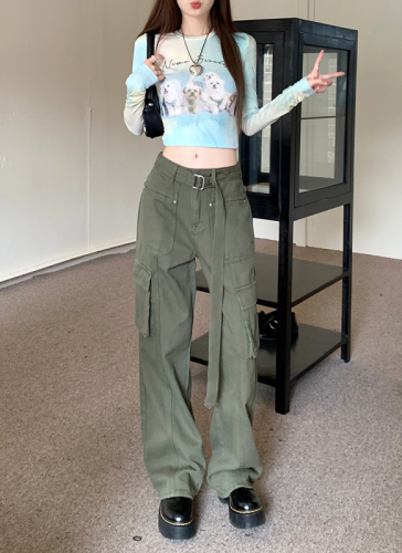 Autumn New American Work Style Jeans Women's High Waist Loose Straight Floor-Mopping Wide Leg Pants