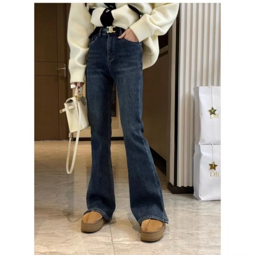 New style bootcut jeans for women in autumn, large size, high waist, slim fit, slit horse hoof pants