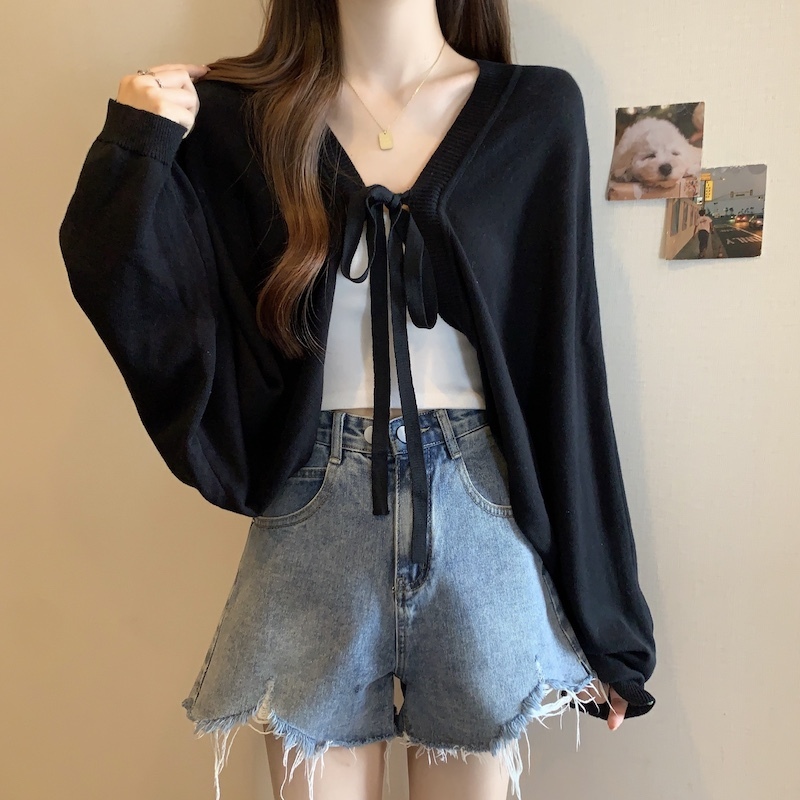 Early spring outer shawl women's knitted cardigan large size fat mm loose temperament black sweater jacket