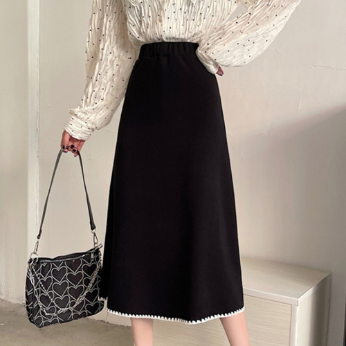 Large size fat MM knitted skirt for women in autumn new design lace high waist covering the crotch and slimming A-line skirt