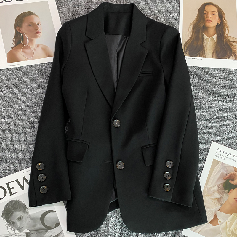 Brown suit jacket for women Korean style loose straight style slimming spring and autumn new suit top for small people