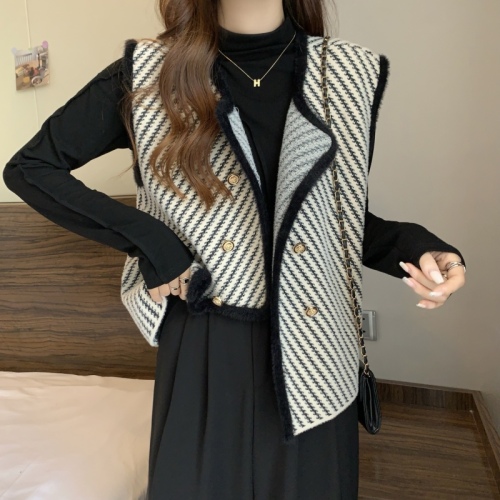 New autumn and winter design irregular mink velvet vest jacket double-breasted loose vest top