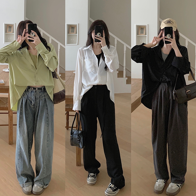 Plus size fat girl design autumn versatile temperament fake two-piece shirt lazy loose slimming western style small shirt