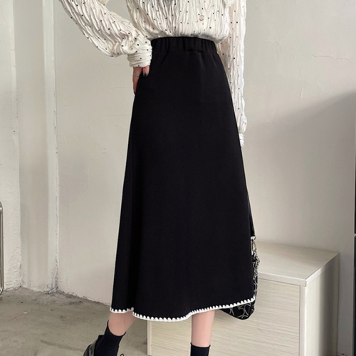 Large size fat MM knitted skirt for women in autumn new design lace high waist covering the crotch and slimming A-line skirt