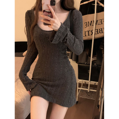 Plus size women's hottie long-sleeved knitted dress pure lustful off-shoulder sexy slim skirt