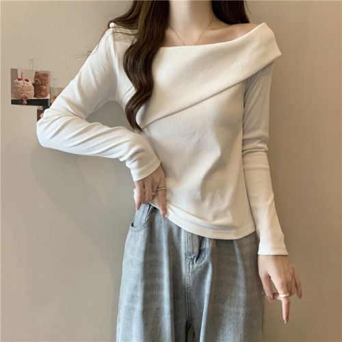 ~Large size women's one-shoulder two-wear long-sleeved T-shirt, high-end, chic, slim and versatile top