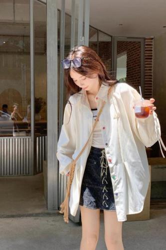 Design niche colorful button-down shirt long-sleeved new style gentle milky apricot color loose shirt jacket