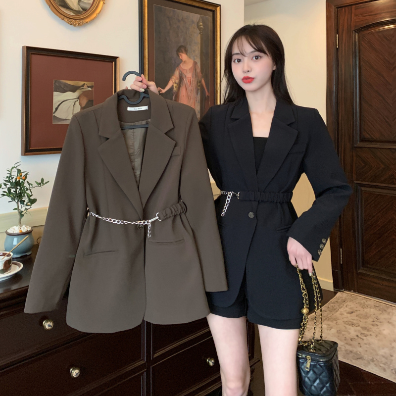 Plus size fat mm suit jacket women's design sense autumn slimming waist bomber street small suit top women's fashion