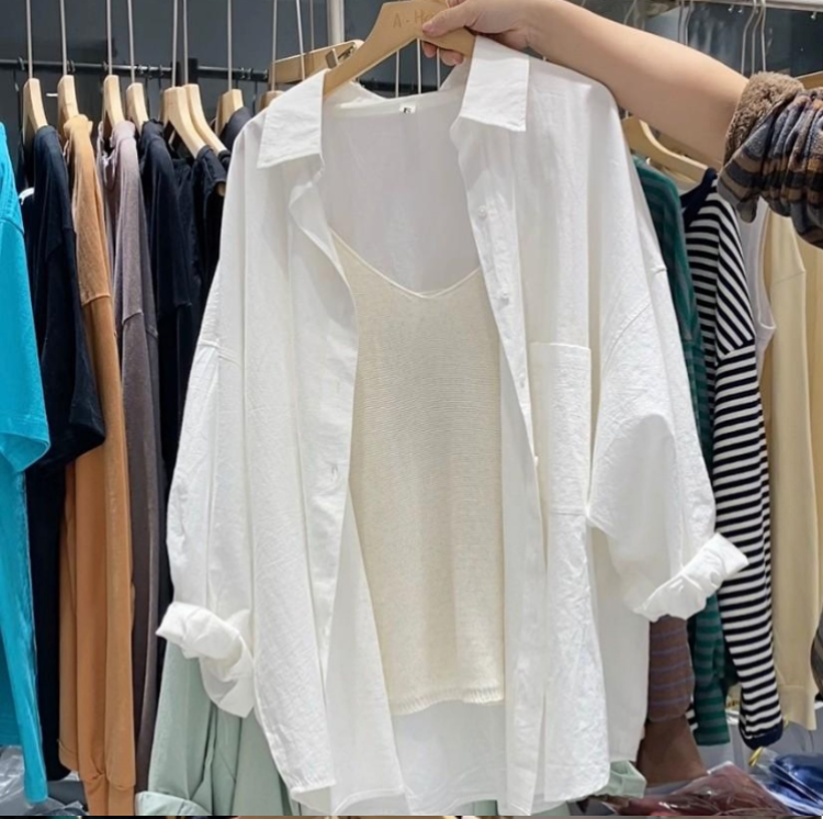 Plus size women's French outer shirt boyfriend style high-end small shirt Korean style sun protection shirt M-4XL 200 pounds