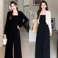 Plus size women's Hepburn style high-end suit, waist slimming jumpsuit, fat girl, two-piece shawl set