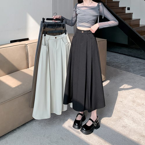 2024 High Waist A-Line Long Skirt Black Suit Skirt Women's Spring New Slimming Large Swing Umbrella Skirt