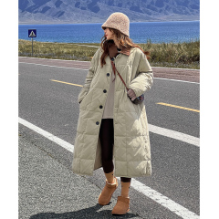 Women's winter mid-length loose thickened cotton coat Korean style large quilt knee-length long cotton jacket trendy jacket