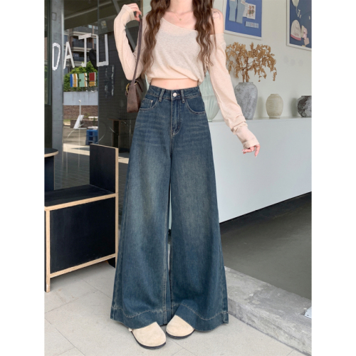 New plus size women's clothing retro simple versatile large flared jeans loose straight wide leg floor mopping pants