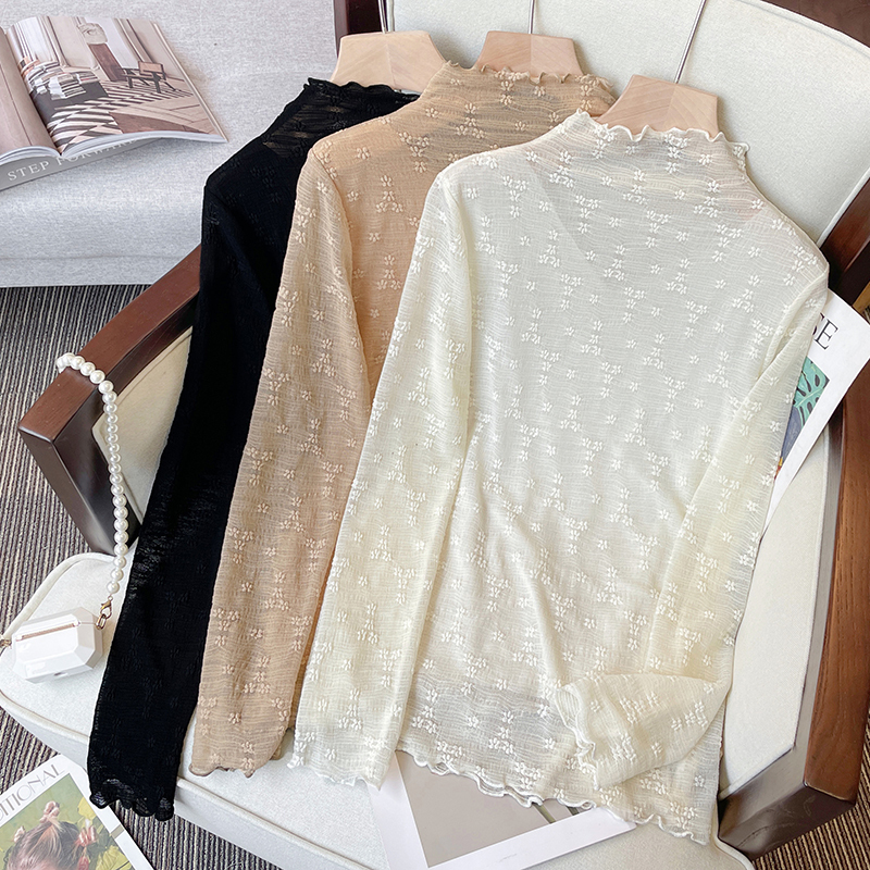 Plus size fat girl half turtleneck temperament lace bottoming shirt women's autumn and winter chic inner top