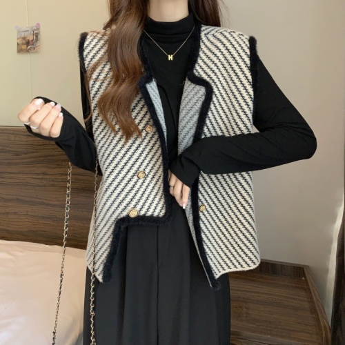 New autumn and winter design irregular mink velvet vest jacket double-breasted loose vest top