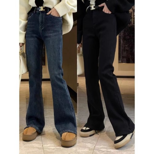 New style bootcut jeans for women in autumn, large size, high waist, slim fit, slit horse hoof pants